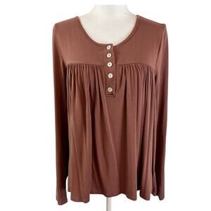 JJ Winks Womens Blouse Built in Bra‎ Size Small Babydoll Long Sleeve USA Brown